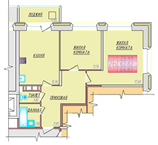 Двухкомнатная квартира 64 кв.м (планировка №1)